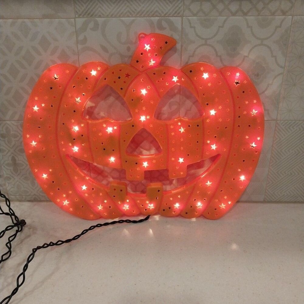 Vintage Halloween Pumpkin Light Jack O Lantern Star Cutouts Plug In